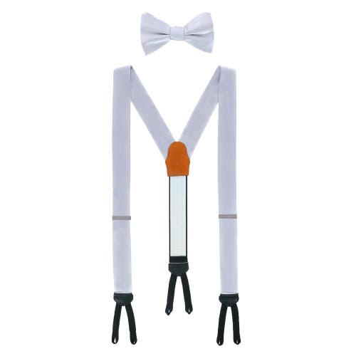 Trafalgar Sutton Solid Color Silk Brace And Bow Tie Combo In Silver