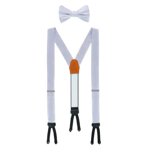 Shop Trafalgar Sutton Solid Color Silk Brace And Bow Tie Combo In Silver