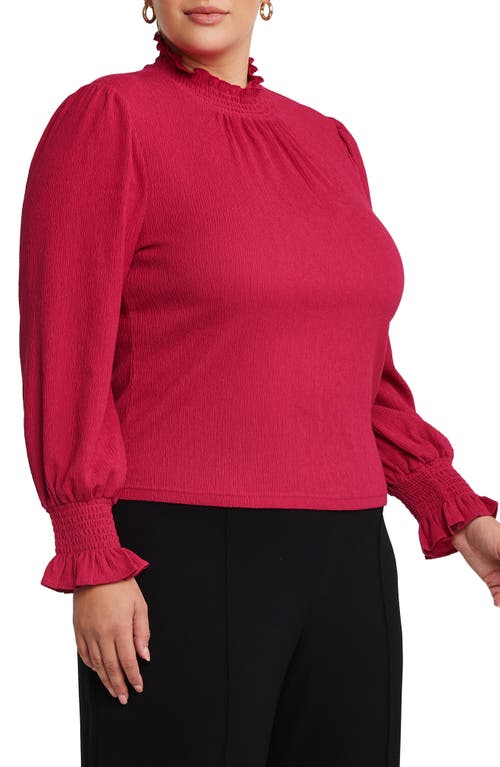 Shop Estelle Zinnia Shirred Long Sleeve Top In Fuchsia