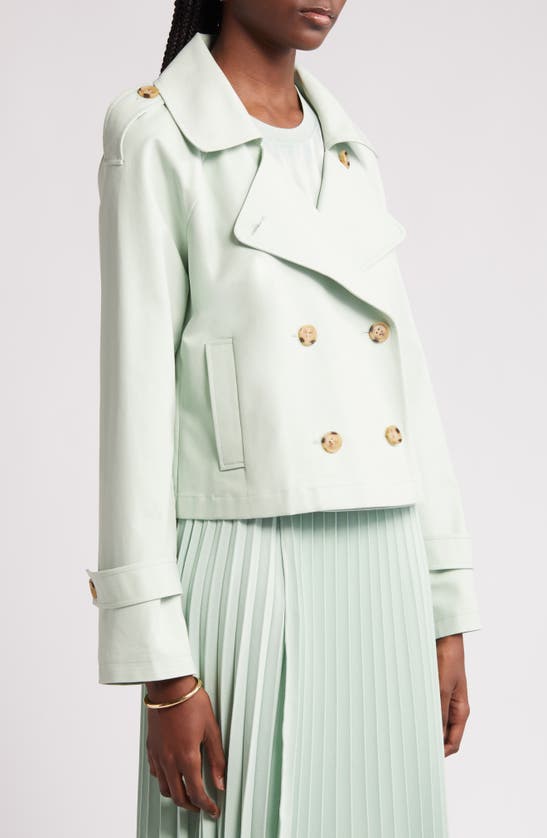 Shop Nordstrom Crop Stretch Cotton Trench Coat In Green Fondant