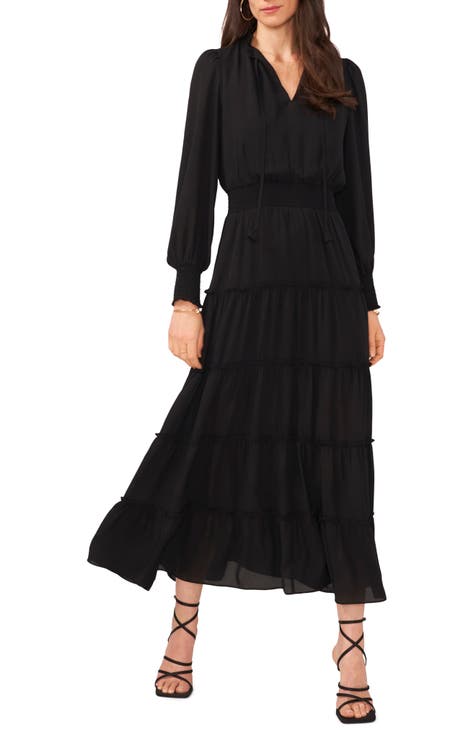 Smocked Waist Tier Long Sleeve Maxi Dress