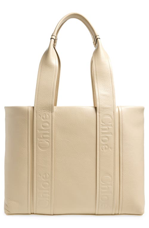 Shop Chloé Woody Leather Tote In 24q Sweet Beige