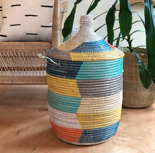 Mbare Dou Lid Storage Basket Stripe Multicolour Medium Storage In Multicolour