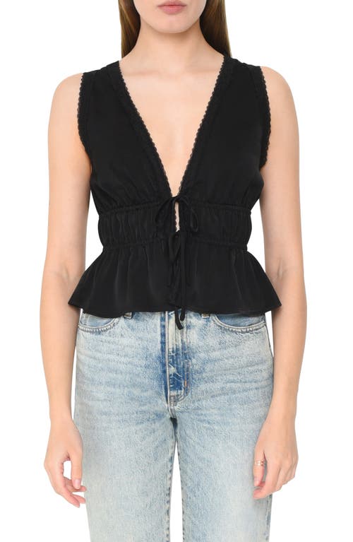 WAYF Beatrix Lace Trim Peplum Top in Black at Nordstrom, Size Small