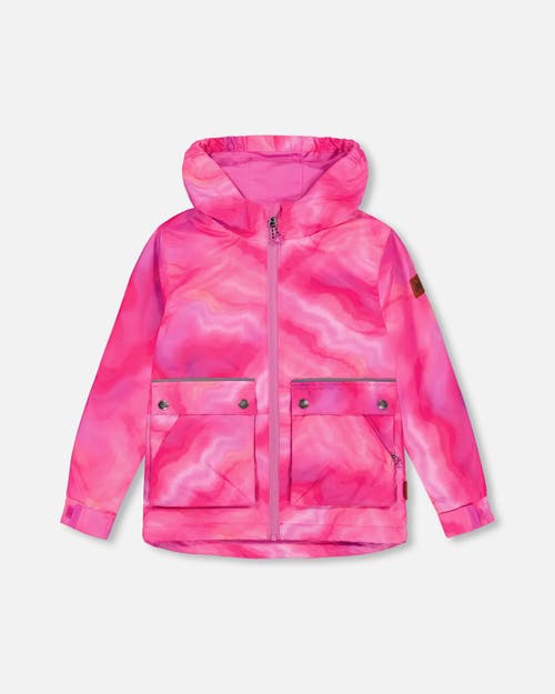 Deux Par Deux Little Girl's Hooded Parka Printed Fuchsia Marble in Printed Fuschia Marble at Nordstrom, Size 5