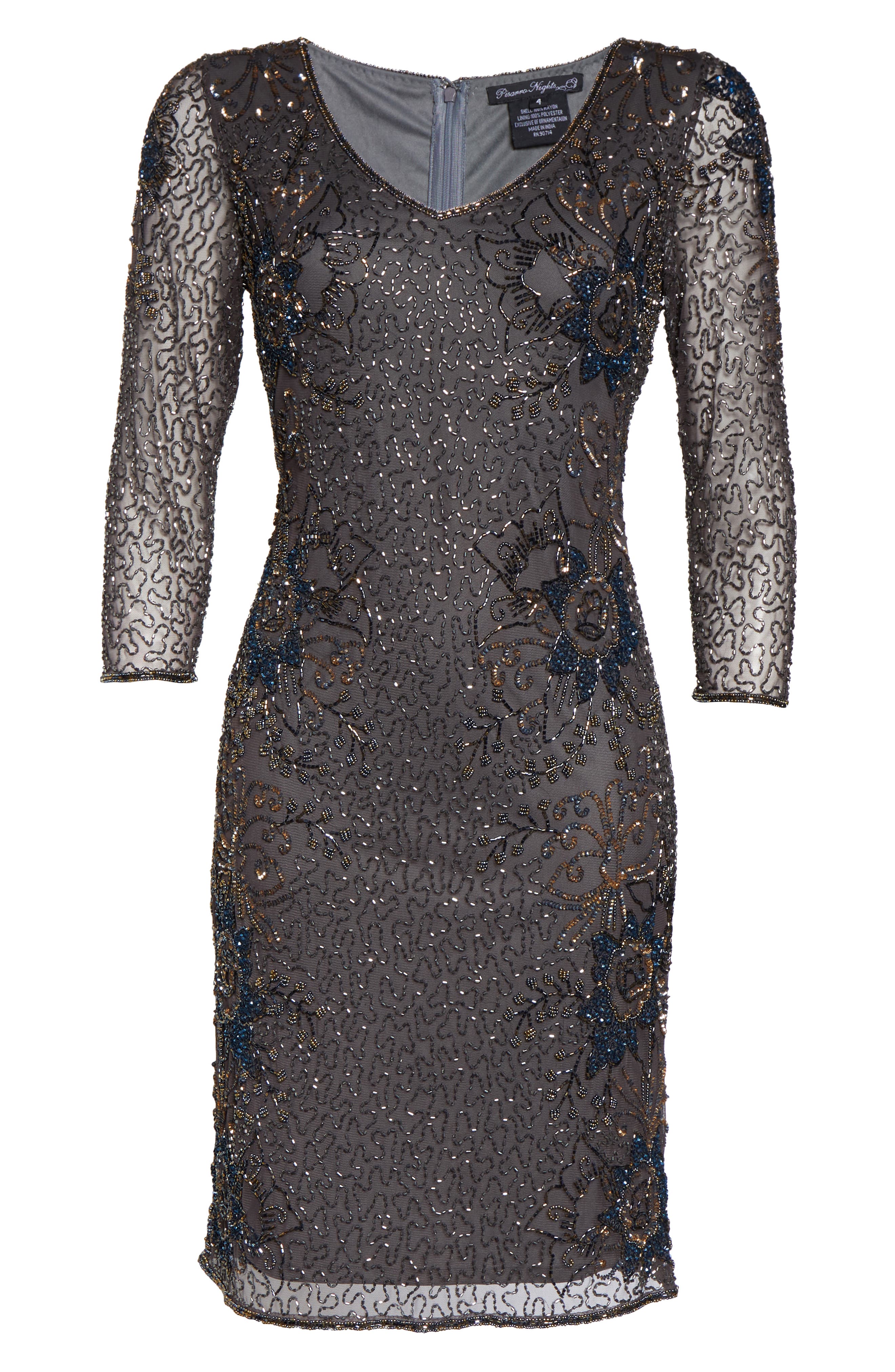 Pisarro Nights Beaded V-neck Cocktail Dress in Ash | Smart Closet