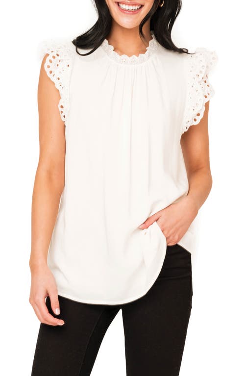 Eyelet Trim Woven Top in White
