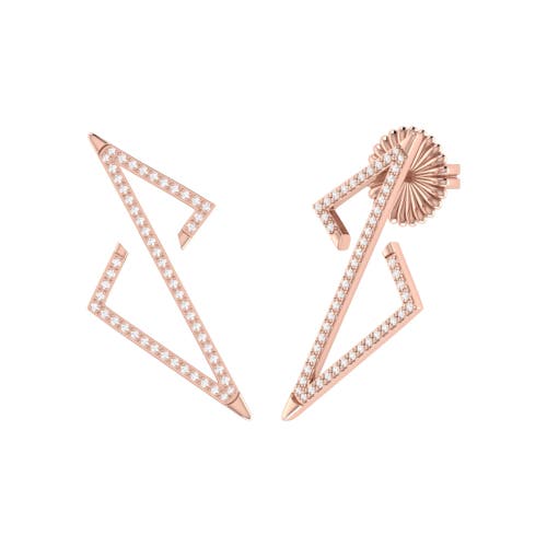 Luvmyjewelry Electric Spark Zig Zag Sterling Silver Diamond Earring In 14kt Rose Gold Vermeil