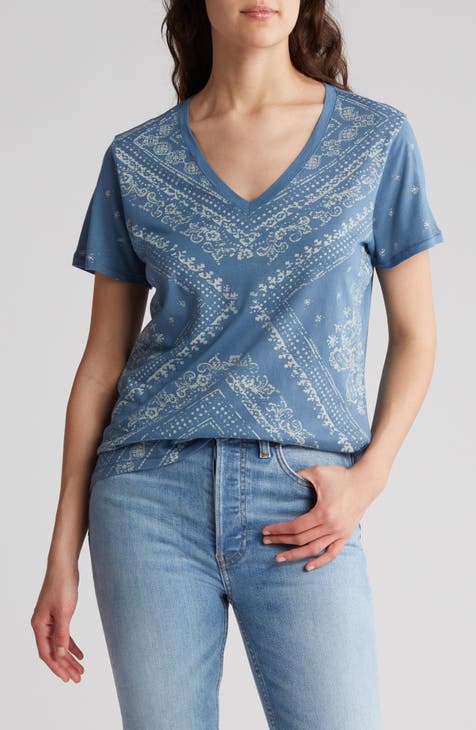 Lucky Brand Navy Blue Split Neck Thermal Long Sleeve Lace Shirt Size Medium