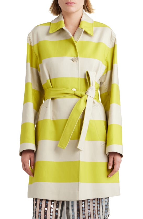 Shop Dries Van Noten Ramblas Block Stripe Belted Cotton Coat In Lime 201
