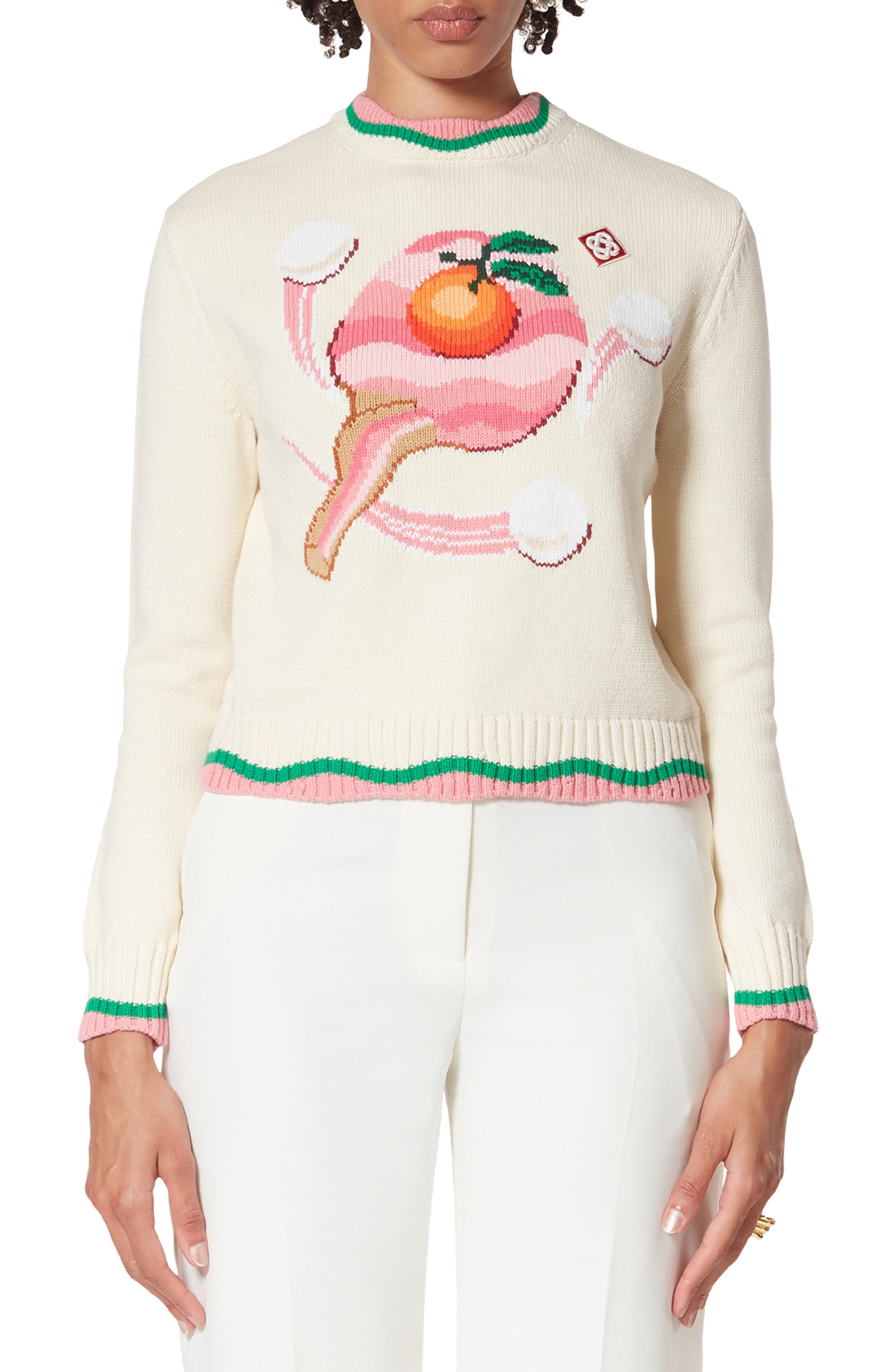 Casablanca Intarsia Cotton Sweater in Le Jeu De Ping Pong at Nordstrom, Size X-Small