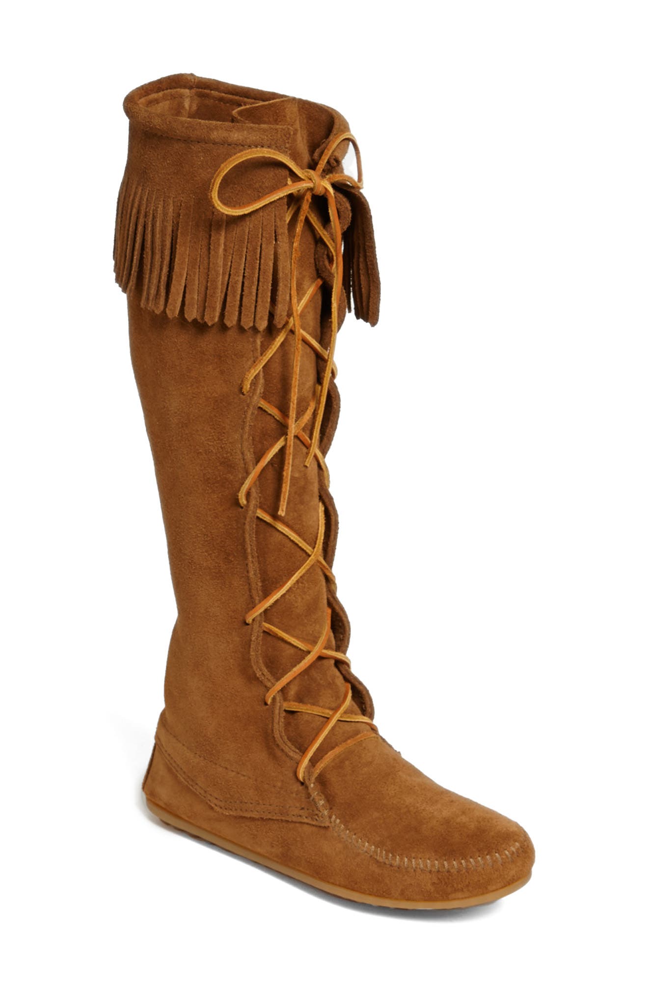 minnetonka knee high lace up boots