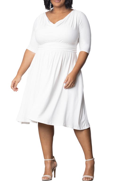 Kiyonna Draped Class Fit & Flare Dress Ivory at Nordstrom,