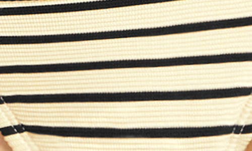 Robin Piccone Parker Stripe Rib Bikini Bottoms In Ecru/black