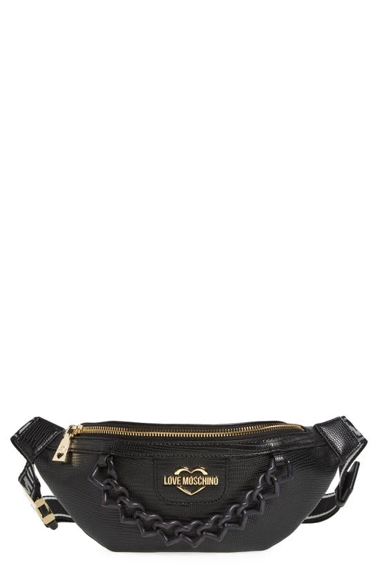 Love Moschino Borsa Nero Snakeskin Embossed Belt Bag In Black