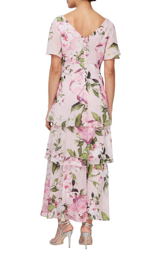 Shop Sl Fashions Floral Tiered Cocktail Dress In Blush Multi