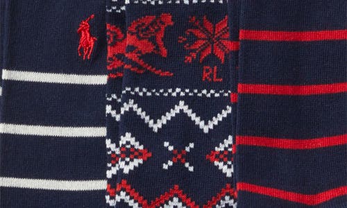 Shop Polo Ralph Lauren Downhill Skiier Assorted 3-pack Cotton Blend Crew Socks Gift Box In Blue Multi