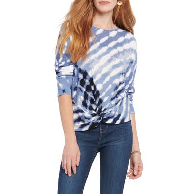 Petite Nic+Zoe Hazy Days Twist Hem Linen Blend Sweater, Blue