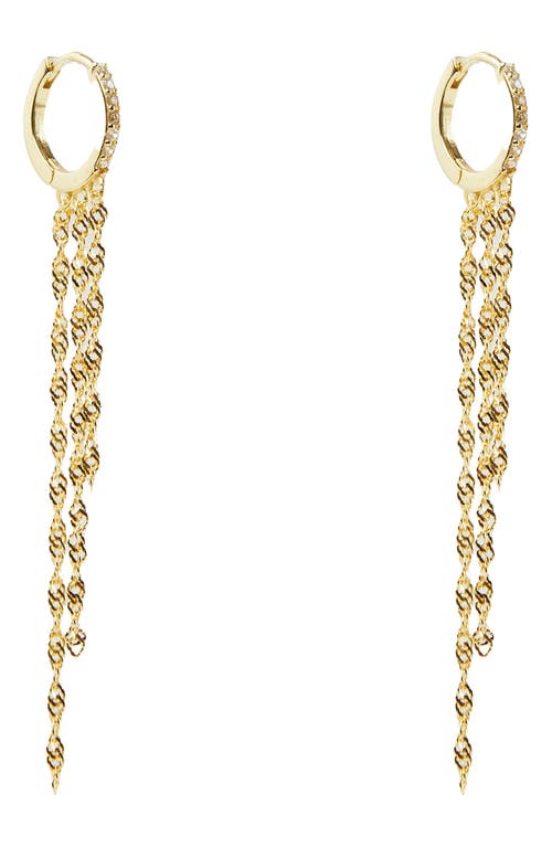 Cubic Zirconia Singapore Chain Hoop Drop Earrings in Gold