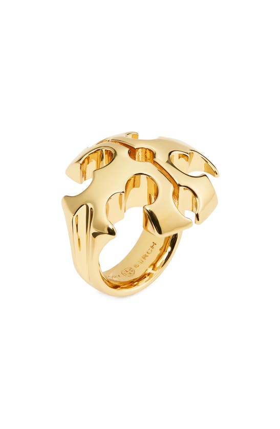 Tory Burch Domed Logo Ring In Light Brass