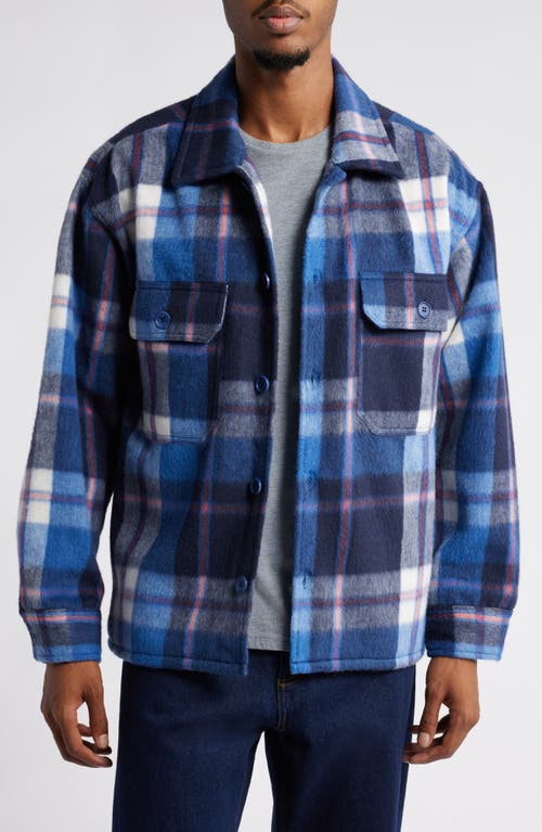 Obey Stanton Plaid Flannel Button-Up Shirt Jacket in Academy Navy Multi 