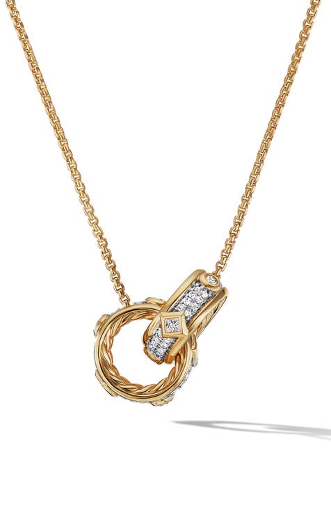 Modern Renaissance Double Pendant Necklace in 18K Yellow Gold with Full Pavé Diamonds