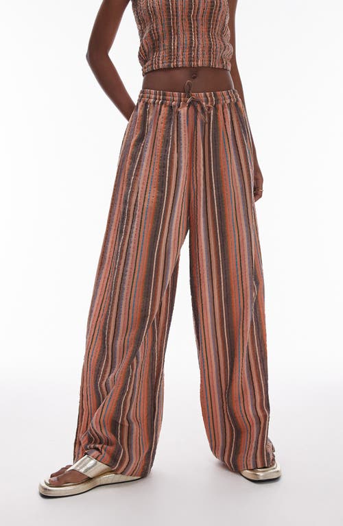 Topshop Stripe Wide Leg Cover-Up Pants Brown at Nordstrom,