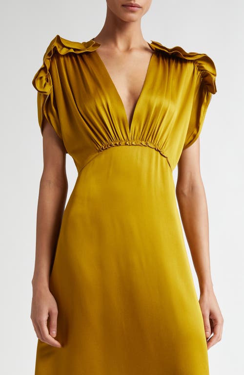 Shop Victoria Beckham Ruffle Shoulder Satin Dress In Harvest Gold