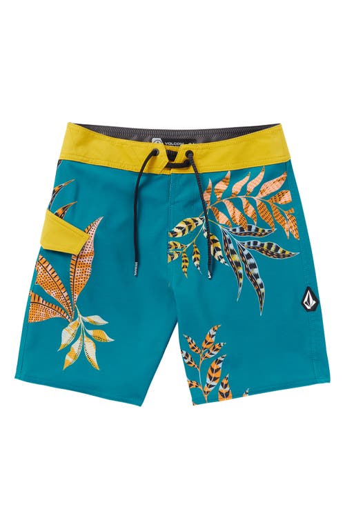 Volcom Kids' Lido Print Floral Mod Tech Board Shorts Ocean Teal at Nordstrom,