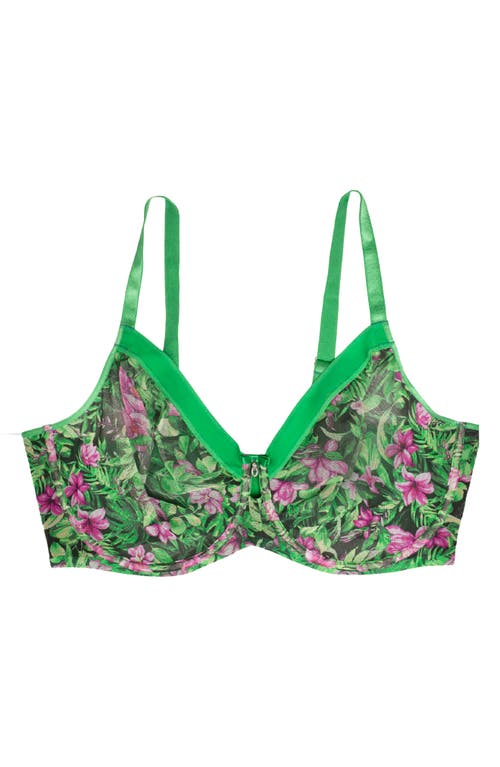 Curvy Couture Full Figure Mesh Underwire Bra In Lush Tropics