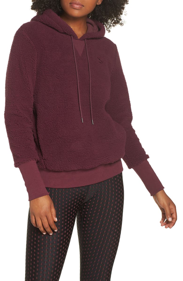 PUMA Downtown Fleece Hoodie, Main, color, FIG