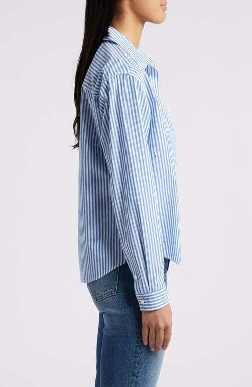 BEACHLUNCHLOUNGE BEACHLUNCHLOUNGE IRENE RHINESTONE STRIPE COTTON BLEND BUTTON-UP SHIRT