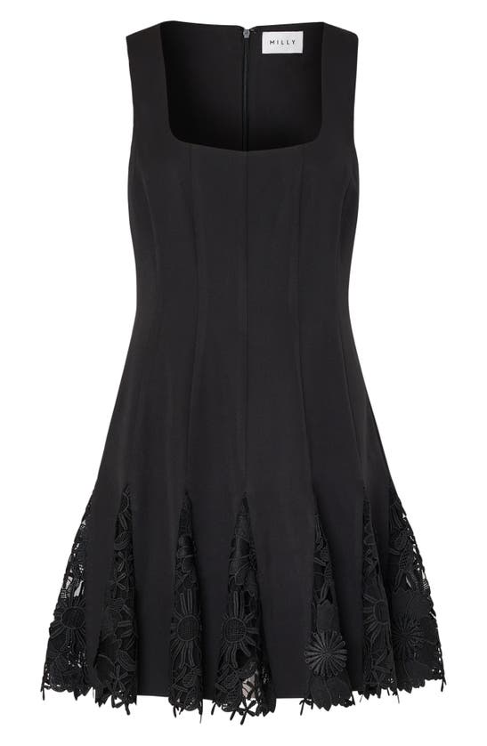 Shop Milly Ariel Floral Lace Pleated Minidress In Black