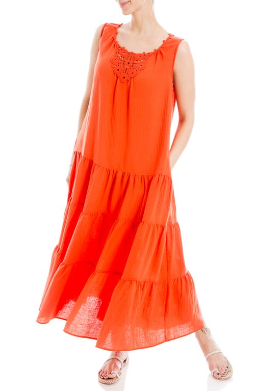 Shop Max Studio London Lace Inset Tiered Maxi Dress In Papaya-papaya