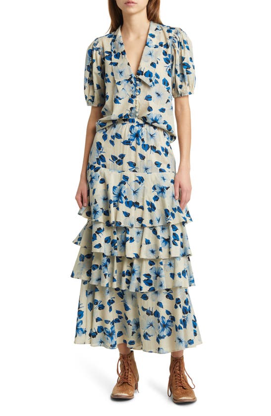Shop The Great The Gazebo Floral Tiered Cotton Skirt In Deep Meadow Floral