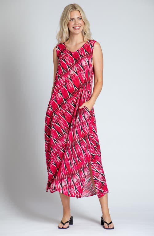 Shop Apny Print V-neck Sleeveless Chiffon Midi Dress In Red Multi