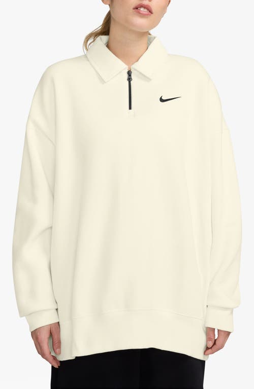 Shop Nike Sportswear Phoenix Fleece Quarter Zip Oversize Polo Sweatshirt In Sail/black