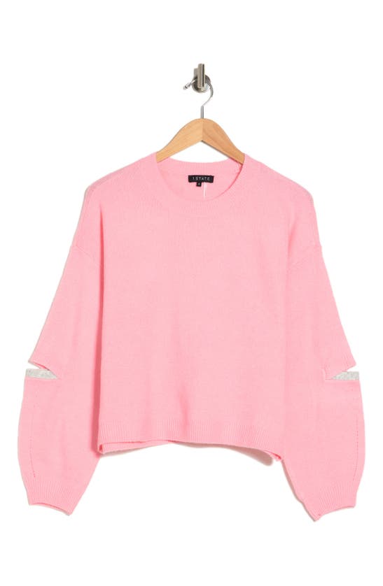1.state Elbow Cut-out Puff Sleeve Sweater In Pink/ Silver