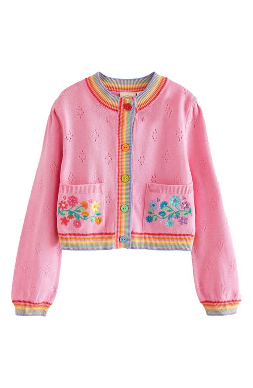 Shop Little Bird Kids' Floral Embroidered Cotton Pointelle Cardigan In Pink