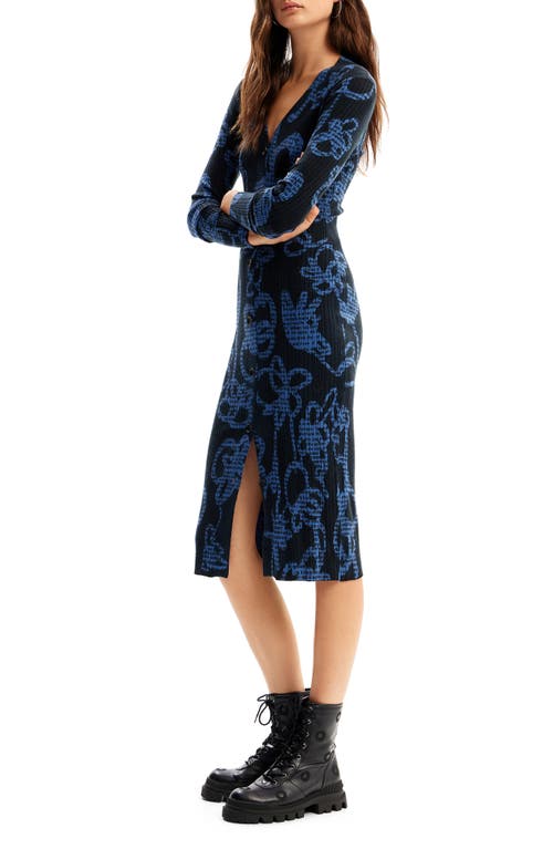 Desigual Floral Knit Midi Dress Black at Nordstrom,