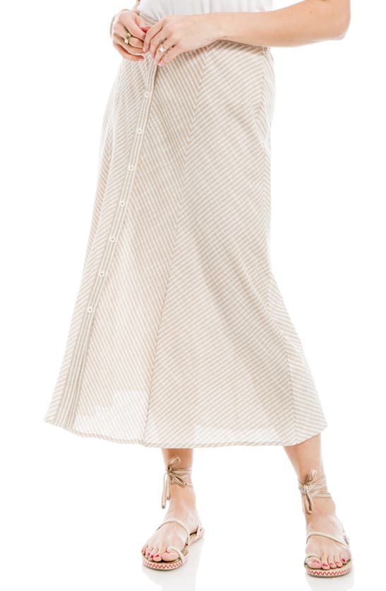 Shop Max Studio Yarn Dyed Button Front Maxi Skirt In Toast/ Off White Chevron