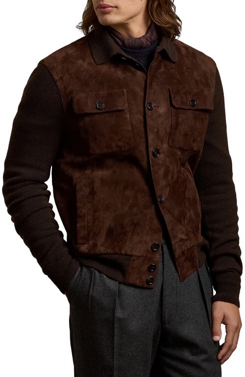 Shop Ralph Lauren Purple Label Suede & Cashmere Button-up Shirt Jacket In Luggage Brown