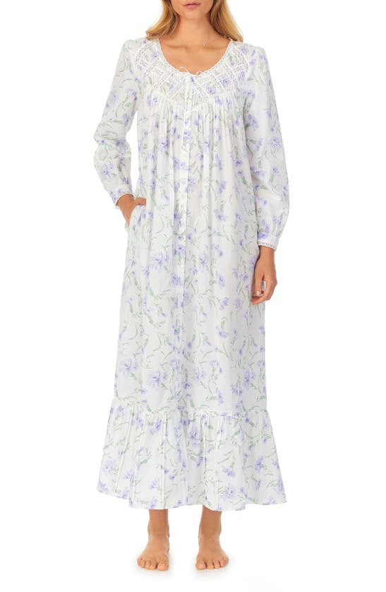 Shop Eileen West Lace Trim Long Sleeve Cotton Lawn Ballet Nightgown In Lilac Flower