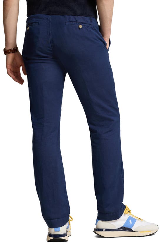 Polo Ralph Lauren Flat Front Linen & Cotton Pants In Newport Navy