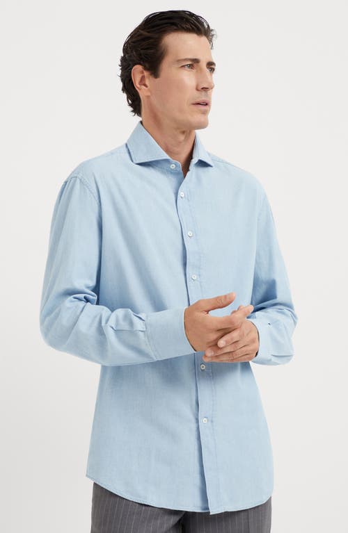 Shop Brunello Cucinelli Chambray Shirt In Medium Denim