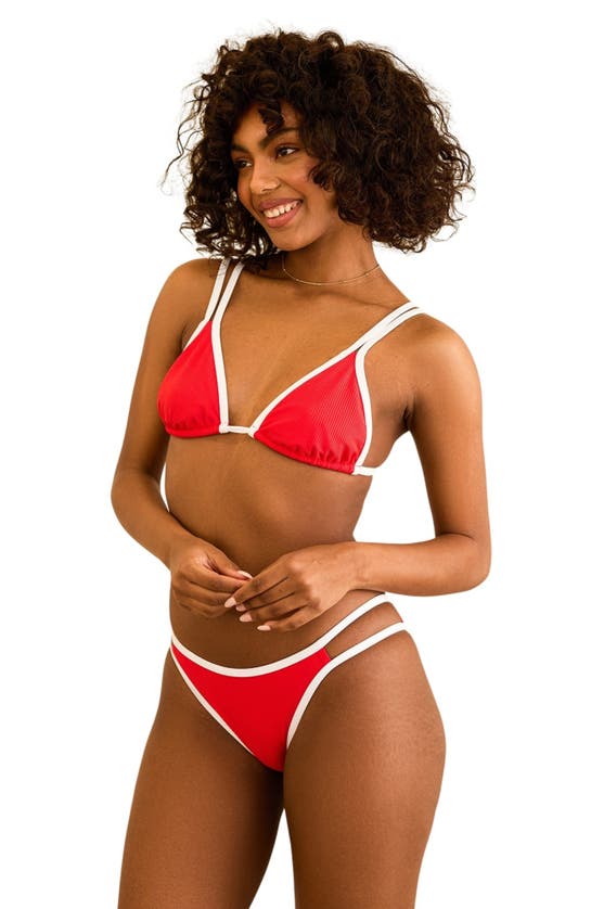 Dippin Daisys Billy Double Strap Bikini Top In Poppy/white Rib