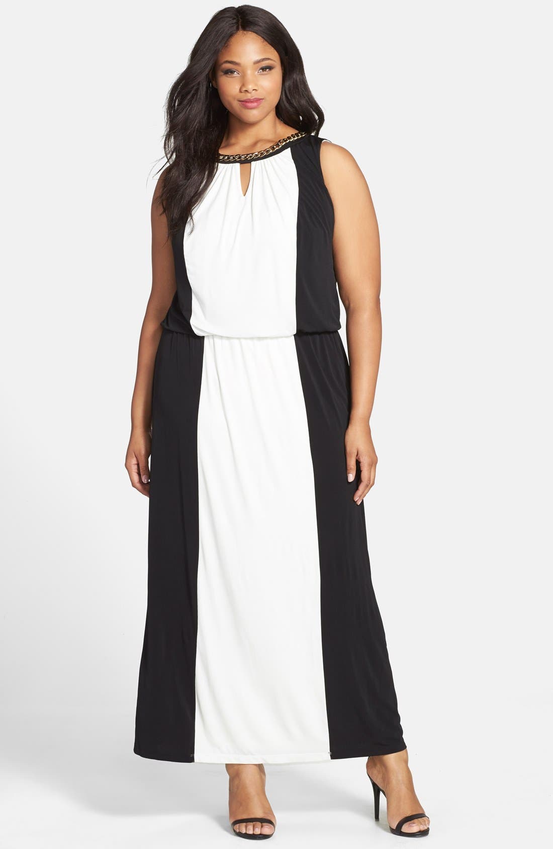 London Times Embellished Colorblock Halter Maxi Dress (Plus Size