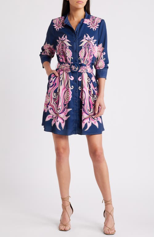 CIEBON Suzette Belted Mini Shirtdress in Pink Multi 