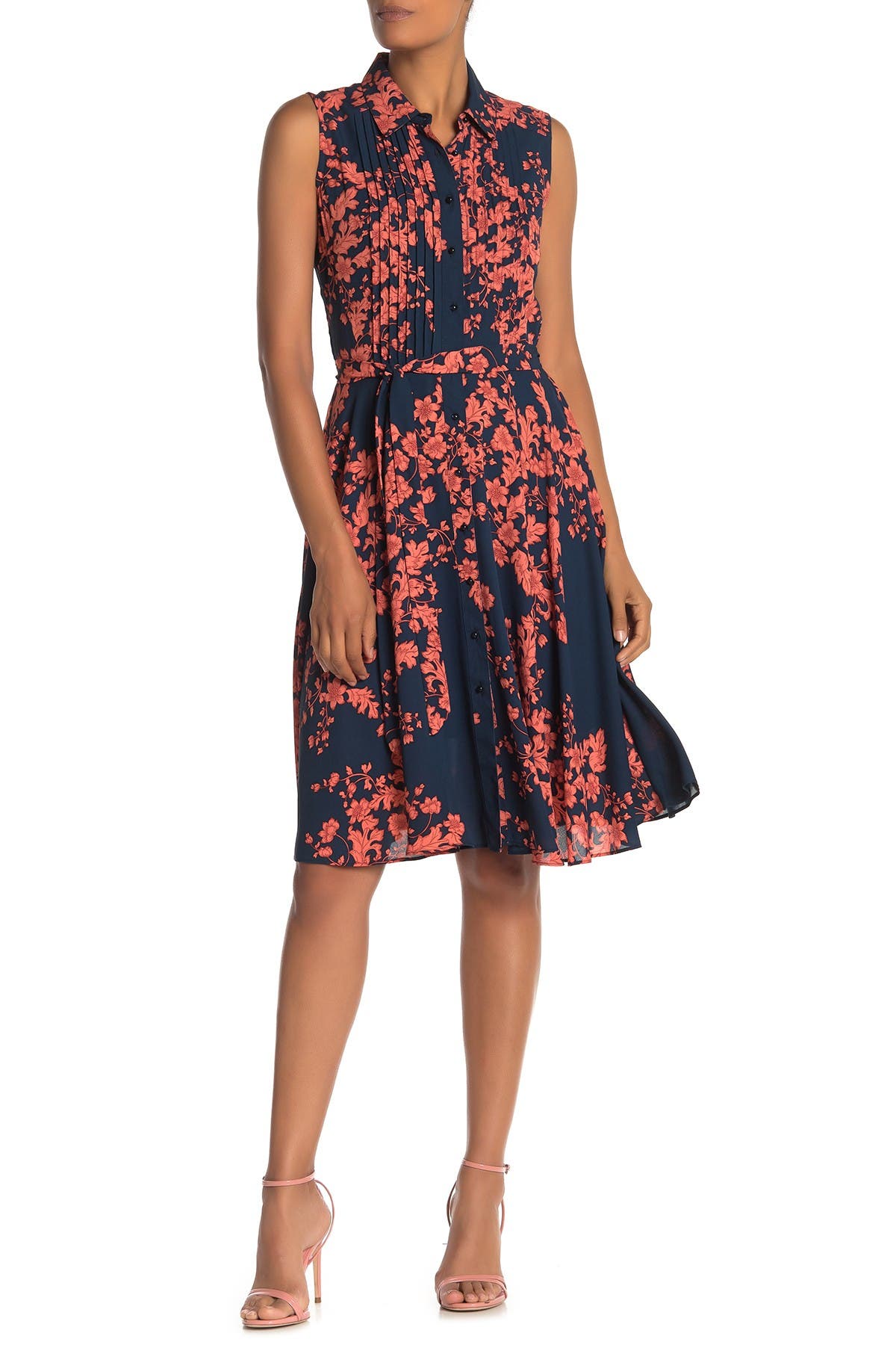NANETTE nanette lepore Sleeveless Pleat Floral Knee Length Dress