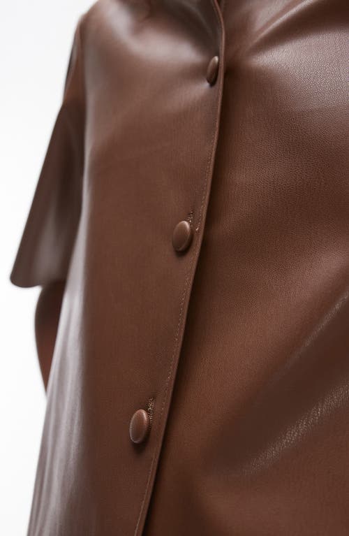 Shop Topshop Faux Leather Button-up Shirt In Chocolate